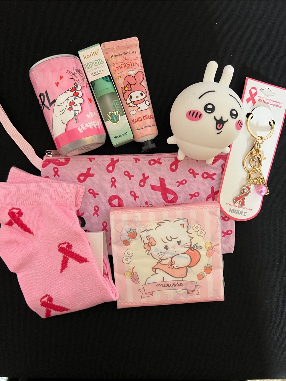 Pink Ribbon Care Package Bundle – Socks, Pouch, Squishy & Treats